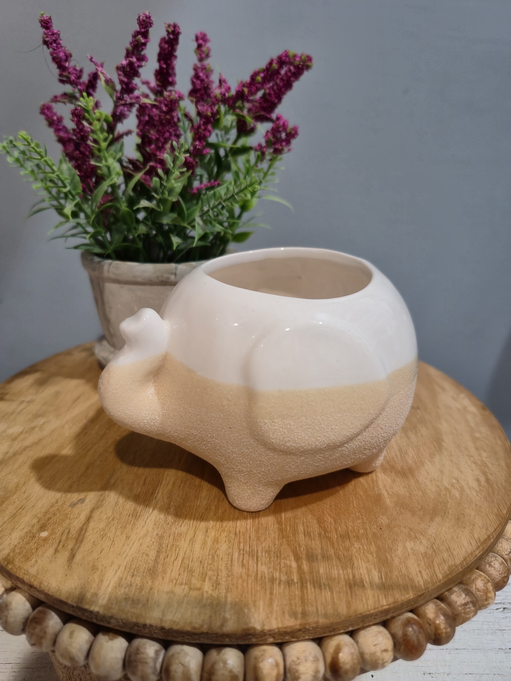 Ceramic Elephant Planter in White and Beige